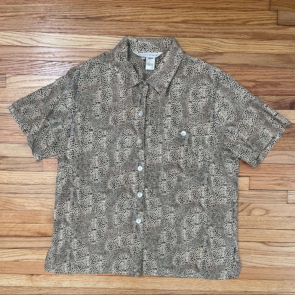 Silk Leopard Print Casual Button-Down - image 1